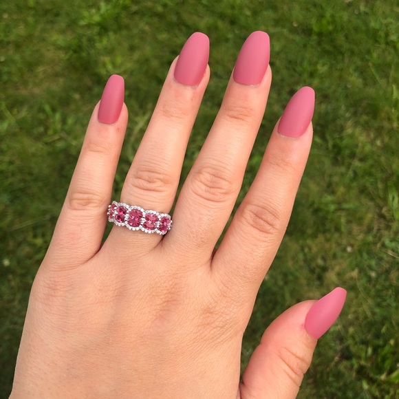 STERLING SILVER MARQUISE & ROUND CUT RUBY CZ RING - Picture 2 of 8